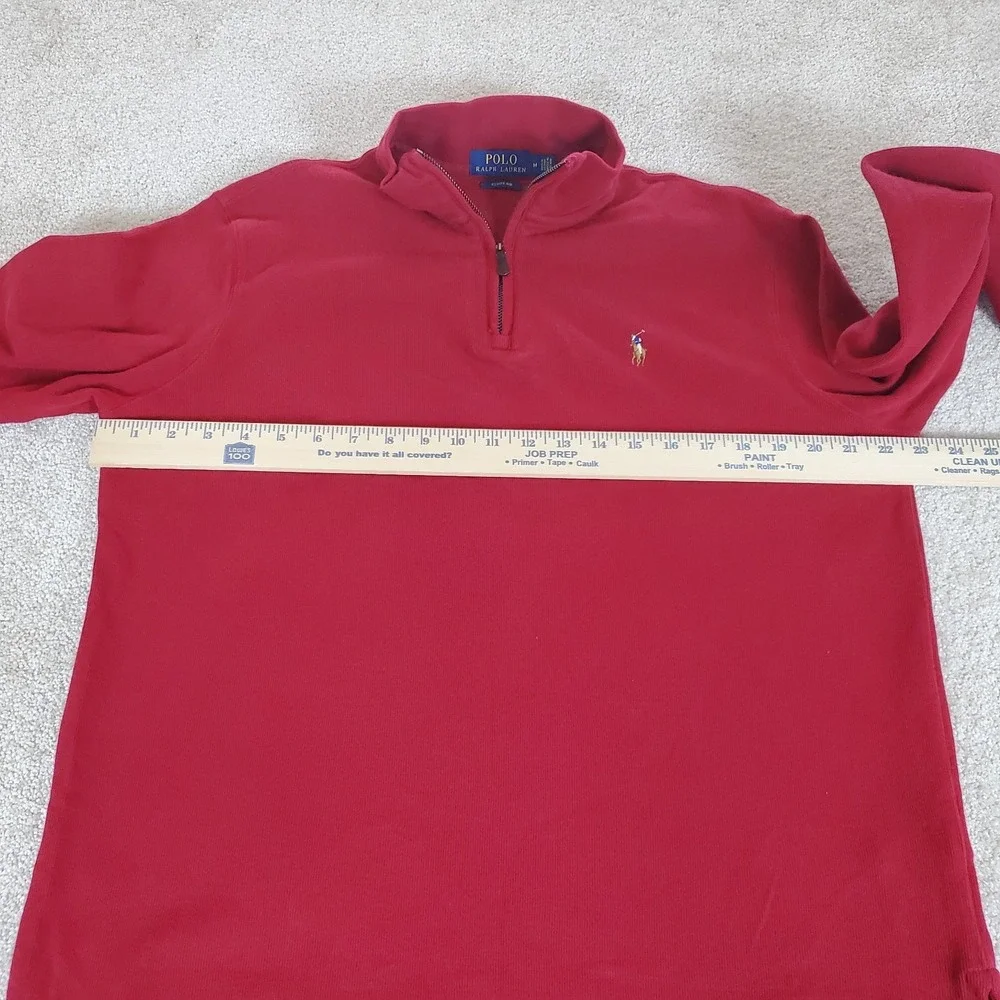 Polo Ralph Lauren Estate Rib Men's Medium Red‎ Knit Pullover 1/4 Zip Long Sleeve